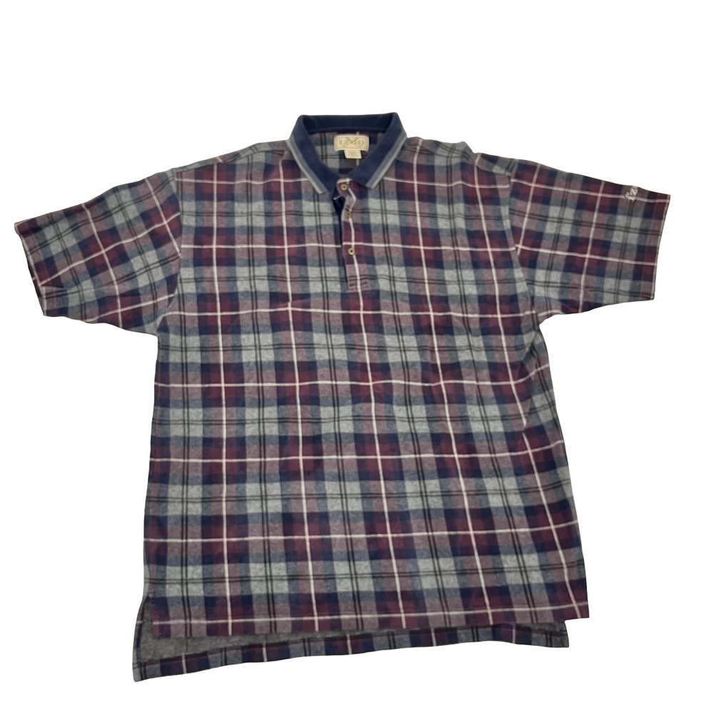 Vintage Izod Mens 2XLT Polo Shirt Multicolor Plaid‎ Collared Cotton Outdoor